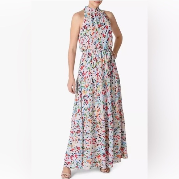 Julia Jordan Confetti Color Block Chiffon Mock Neck Maxi Halter Dress Size 8 - Picture 11 of 11